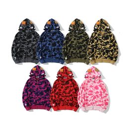 Mens hoodies designer hoodies camouflage shark jacket unisex fashion pattern splicing classic trendy loose embroidered high street hip hop high quality hoodies