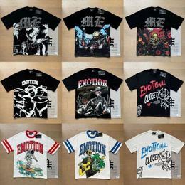 Mens designer t shirt vintage rhinestone letter print summer high street loose fit casual unisex hip hop high quality pure cotton crew neck short sleeve t shirt