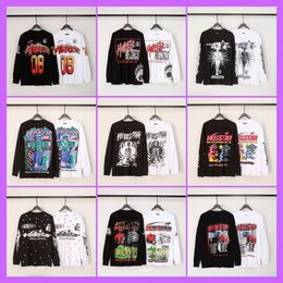 Mens designer long sleeve shirt graphic tee trendy high street hip hop vintage washed casual loose long sleeve crew neck t-shirt for men women printed pattern shirts