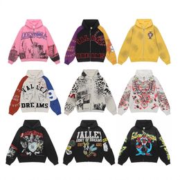 zip up hoodie designer hoodies new high street hip hop zipper design loose fit hoodies washed vintage pure cotton sweatshirt with printed trendy jacket zip up hoodies