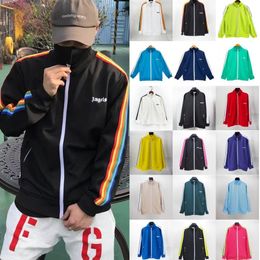 Zip up hoodie sweatshirt trendy brand rainbow striped webbing zipper jacket tree retro sports coat street hip hop loose high quality retro solid designer sweatshirt