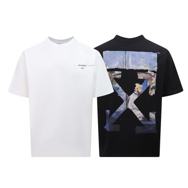 Designer tshirt mens t shirt spring summer new monet oil painting boat arrow unisex couple short high quality pure cotton round neck lightweight breathable t shirt