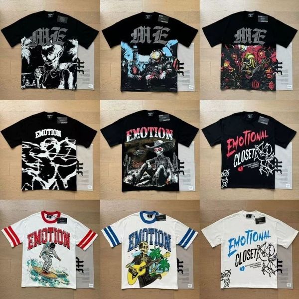 Mens designer t shirt vintage rhinestone letter print summer high street loose fit casual unisex hip hop high quality pure cotton crew neck short sleeve t shirt