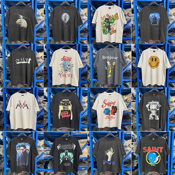 T shirts for men designer t shirt fashion all over print graphic tee vintage washed effect collection print distressed casual loose fit hip hop short sleeve shirts