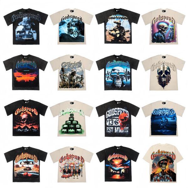 Mens t shirt designer t shirt 2026 summer new american style trendy brand double yarn pure cotton direct print high street washed vintage short sleeve shirt for men
